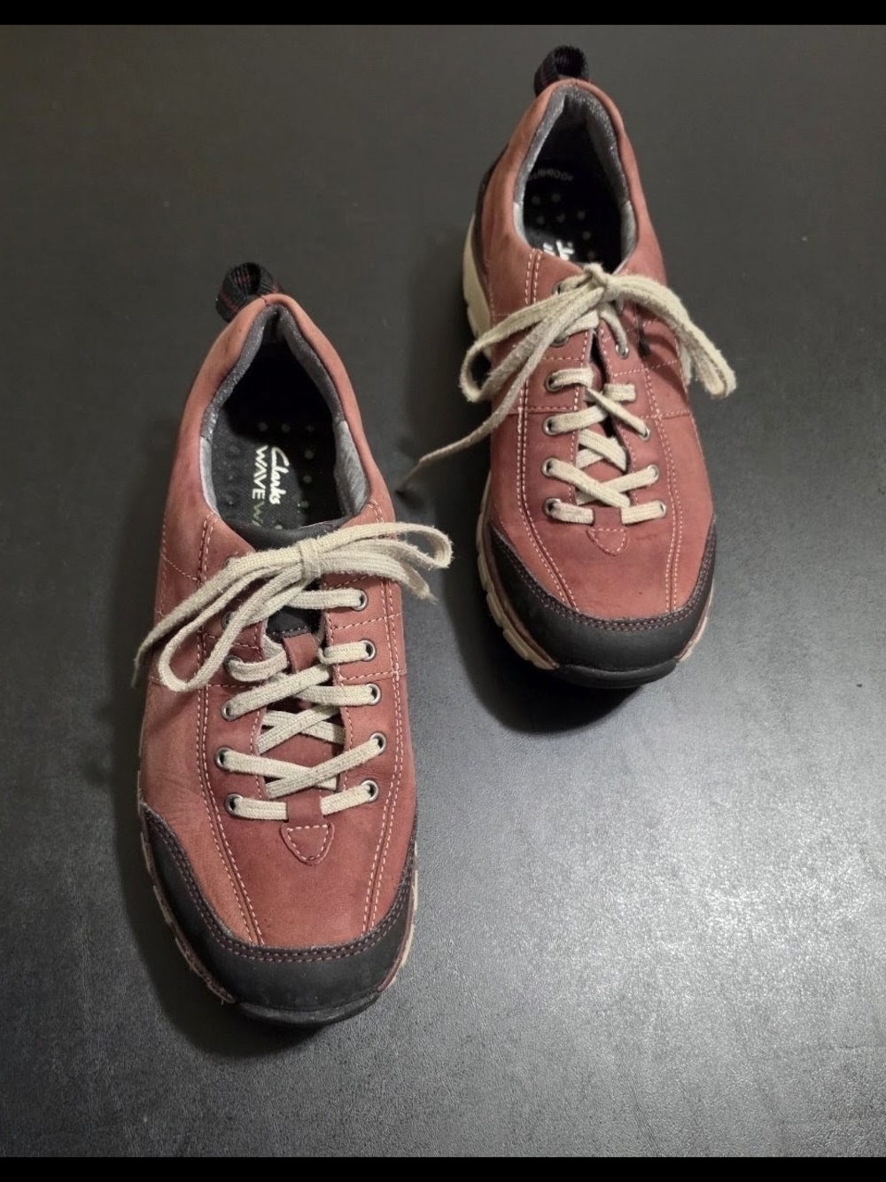 Clarks Women's Wave Walk Lace-Up Sneakers in Burgundy and Black with Beige Laces